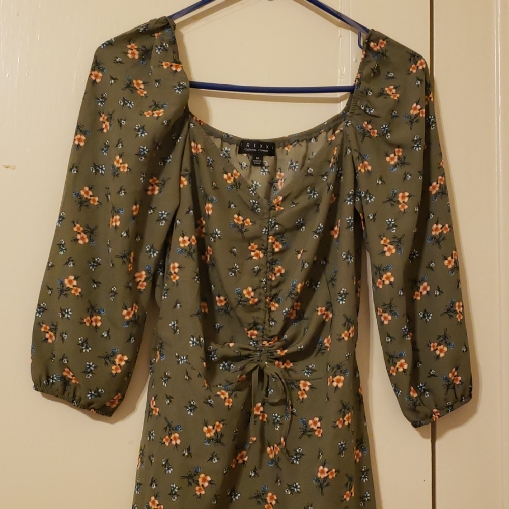 Olive green floral dress